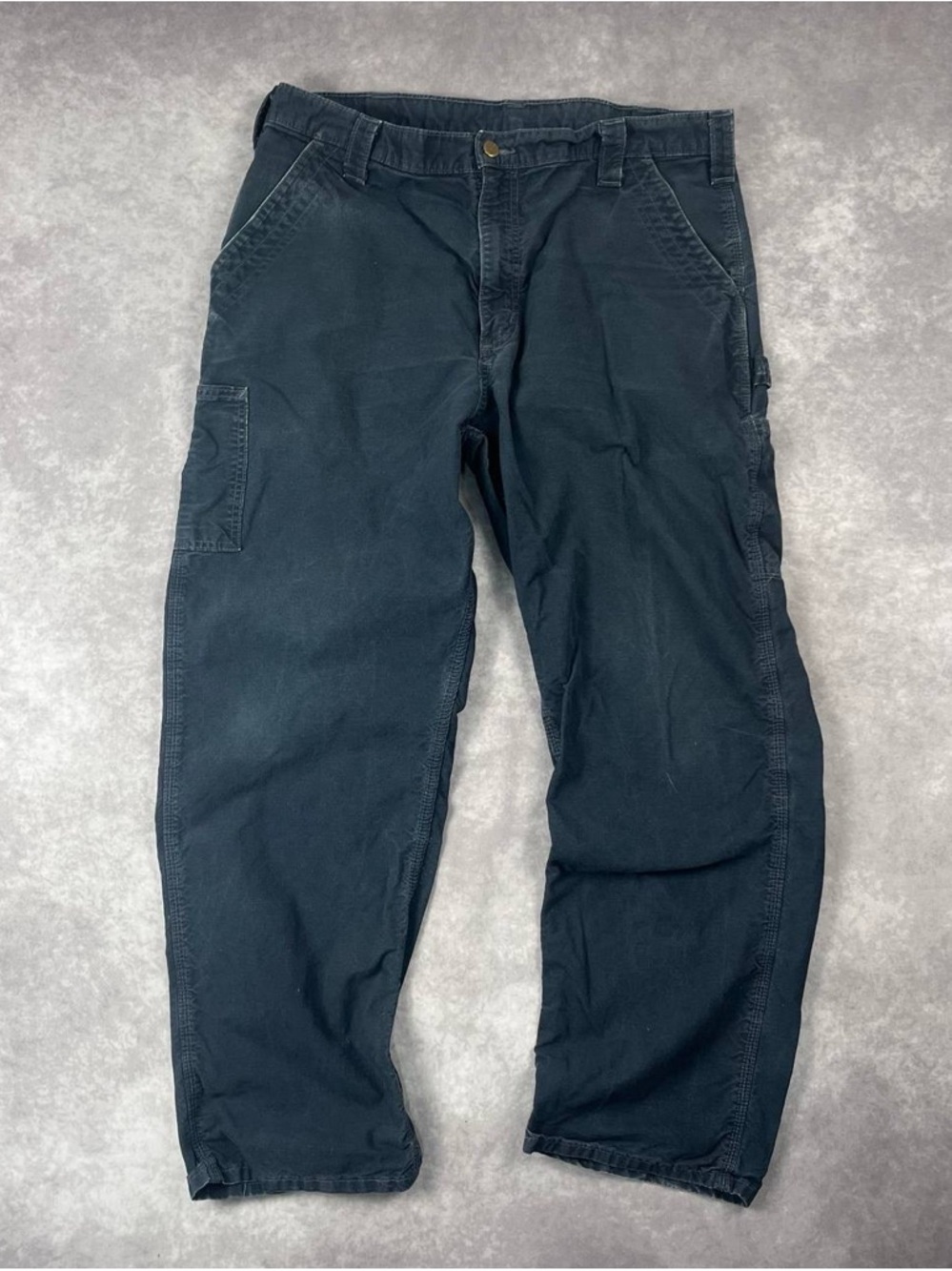 [297] Carhartt Mens Black Canvas Work Jeans Vintage Pants Size 38x32